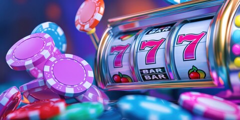 A promotional banner for a mobile casino app, featuring a 777 slot machine win with space for text and branding.