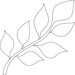 Branch with Leaves Line Art, Black and White Leaf Drawing, Botanical Outline