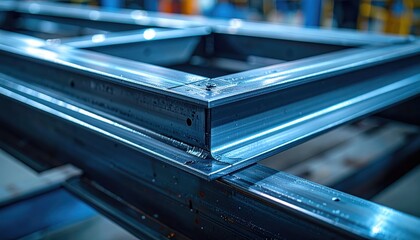 Obraz premium Metallic Frame with Glimmering Finish in Industrial Workshop Setting