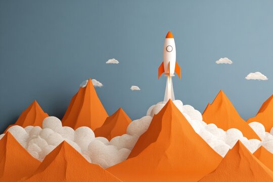 Rocket launching from mountains - Powered by Adobe