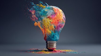 Vibrant explosion illuminating creativity, an innovative concept, colorful lightbulb showcasing imagination, ideas, inspiration, and artistic energy