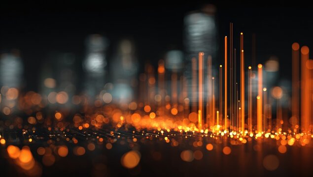 Abstract cityscape with glowing orange data streams