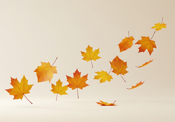 A collection of vibrant, autumnal maple leaves gracefully floating.