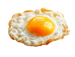Fried egg with yolk,white background,top view,PNG,clipart,transparent,mock up food advertising.
