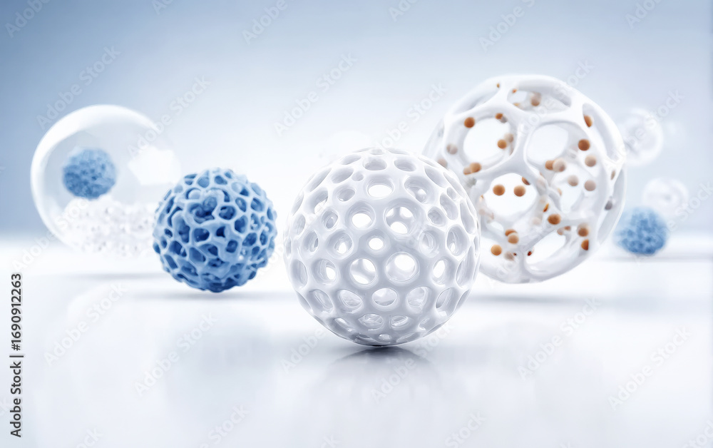 Poster three-dimensional spherical structures with porous patterns in different colors