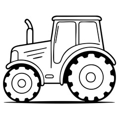 Obraz premium Clean outline drawing of a side view of Big cartoon Tractor minimalistic design for coloring page