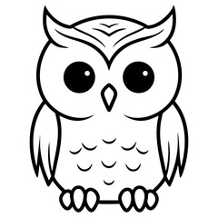 Fototapeta premium Clean outline drawing of a Big cartoon Wise Owl minimalistic design for coloring page