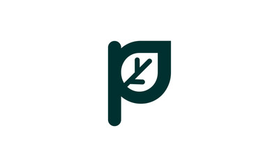 a graphic image with a P leaf theme, on a white background. vector graphic base.