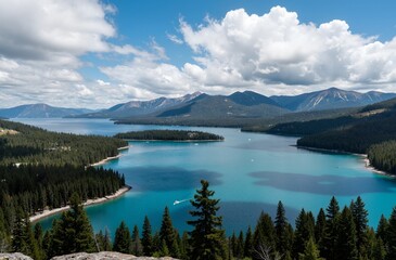 mountain lake and mountains