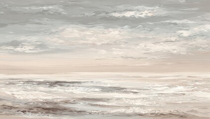 A serene, muted landscape painting