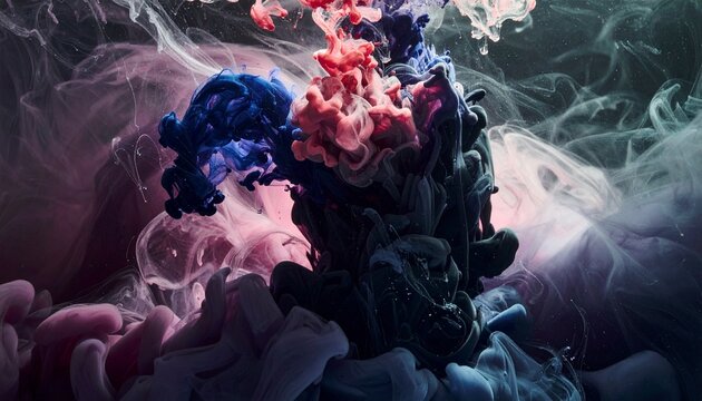 Liquid ink diffusion in water with swirling dark tones mysterious dramatic abstract background
