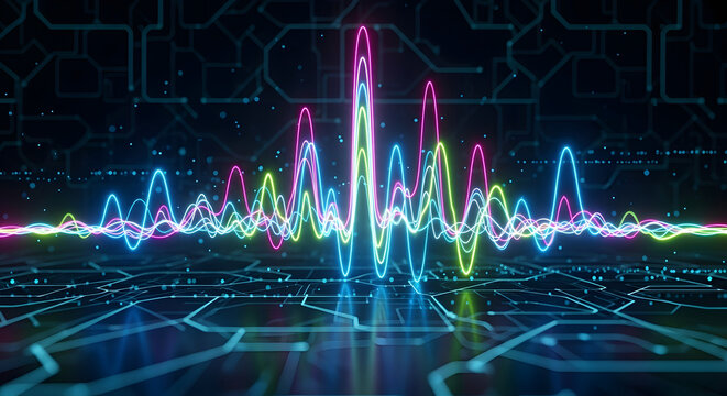 Digital sound wave visualization on a futuristic circuit board background for audio and technology concepts