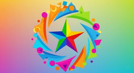 Vibrant geometric star and colorful abstract design.