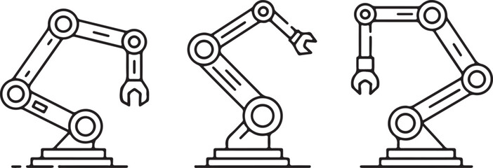 Robotic Arm Industrial Automation Equipment Manufacturing Technology Engineering Process Black and White Vector Illustration