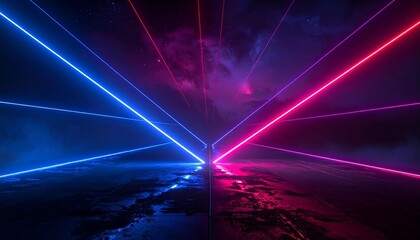 Bright laser beams crossing glowing neon lines futuristic cyberpunk energy abstract background
