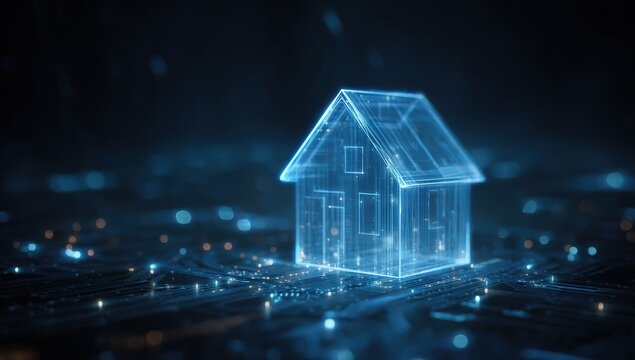 Futuristic digital house on circuit board