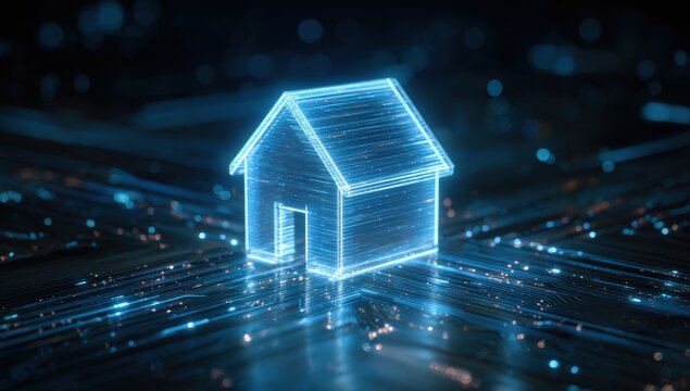 Digital home icon on circuit board