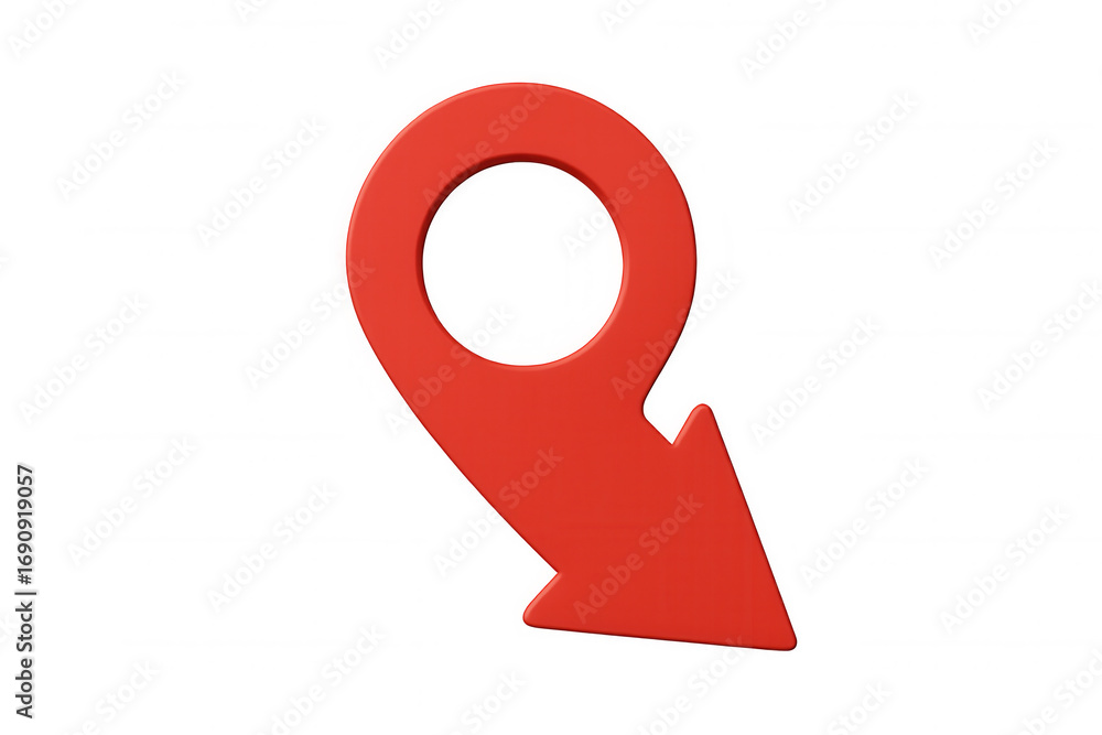 Fototapete 3d rendering of a red location pin arrow pointing downwards, isolated on a transparent background, i