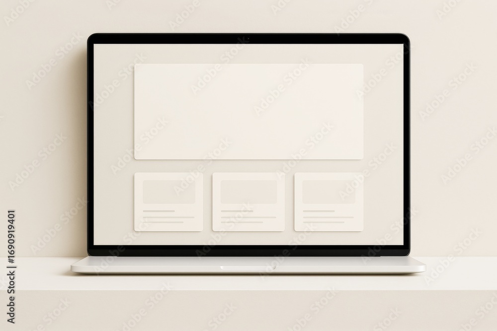 Poster laptop screen with clean blank layout for website mockup on light background, ideal for modern brand