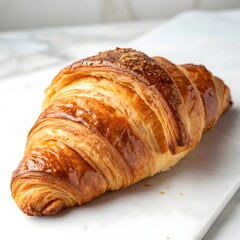 Classic Croissant on White Background – Fresh French Pastry Breakfast Photography