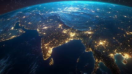 Stunning night view of India from space with city lights glowing across the land