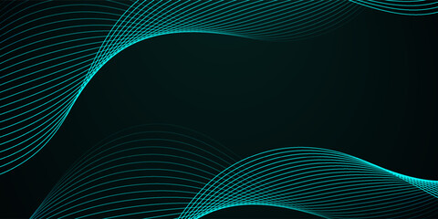 Dark abstract background with glowing wave. Shiny moving lines design element. Elegant dynamic wavy lines. Modern futuristic technology concept. Vector illustration