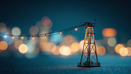 Miniature cable car station at night