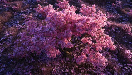 Pink Cherry Blossom Tree in a Field
