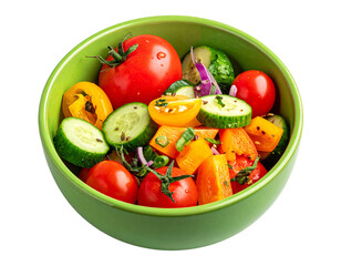 Colorful Fresh Vegetables in Ceramic Bowl, side view, isolated