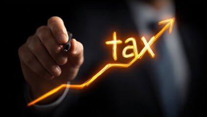 Businessman drawing a rising tax graph