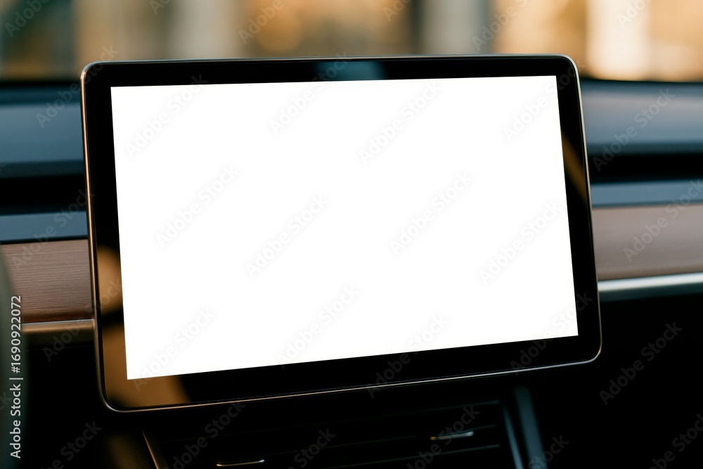 Poster blank car dashboard display screen with empty white interface for mockup use in transportation ui de