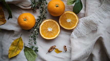 Fresh oranges on cloth