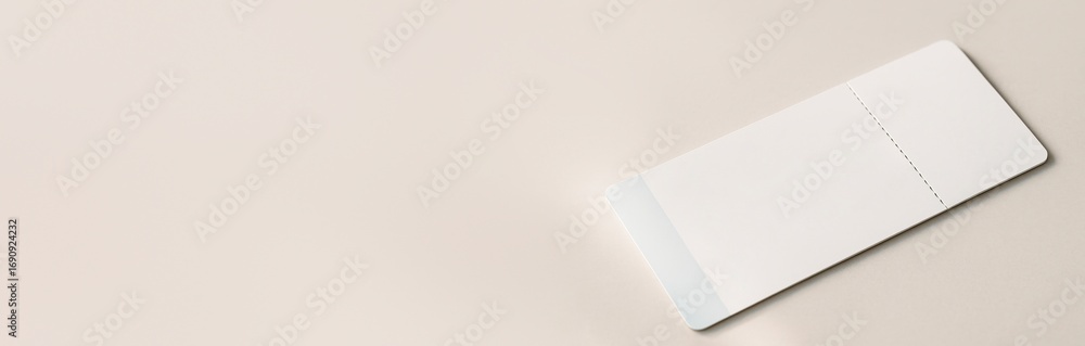 Poster blank white ticket mockup lying on soft beige surface with clean background and copy space for desig