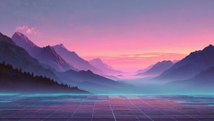 Digital landscape of a valley with mountains