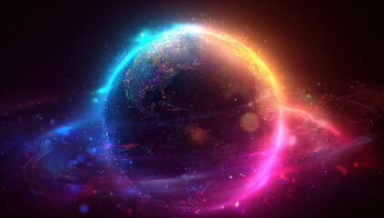 Obraz premium Vibrant digital art of Earth, swirling with glowing energy