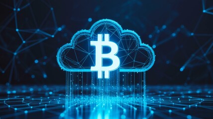 A digital illustration of a cloud integrated with a Bitcoin symbol, representing cryptocurrency and cloud technology concepts.