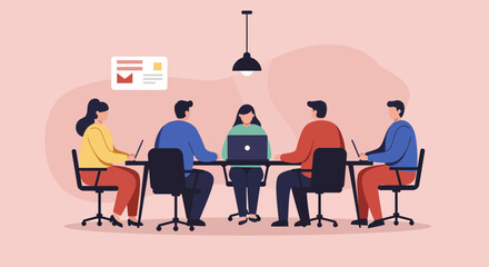 Diverse business team collaborating in an office meeting. Professionals discuss strategy, share ideas, and work together for corporate success and productivity.