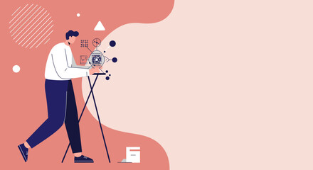 Young man focused on technological innovation, exploring microchips and data networks. Ideal for business, IT, research, and future tech concepts.