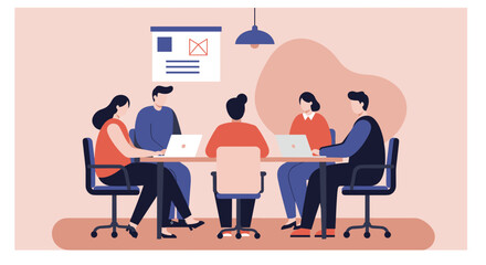 Diverse business team collaborating in an office meeting room, using laptops. Ideal for themes of teamwork, strategy, and project discussion.