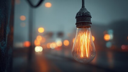 Warm lamp in foggy city