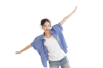 Joyful Listening: A young person, lost in a moment of blissful listening with music. The image is perfect for illustrating the power of music and the joy it brings.