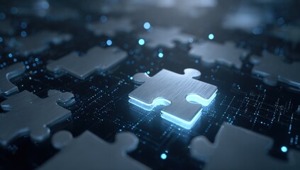 Digital puzzle piece on circuit board