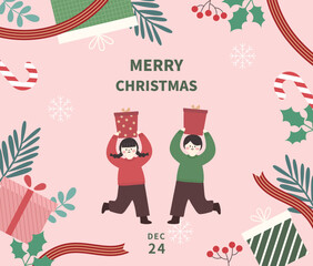 Christmas illustration card template with ornaments.