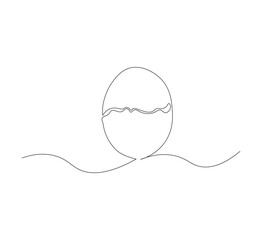Draw one continuous line of a cracked egg shell. white background. One line organic farming products concept. Editable outline