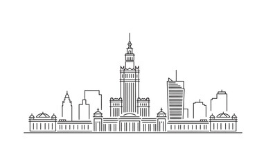 Obraz premium Iconic Cityscape Silhouette of a Major Metropolitan Area Featuring Distinctive Architectural Landmarks and Tall Buildings