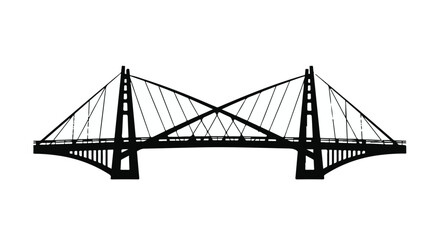 Obraz premium Modern suspension bridge silhouette against a white background, symbolizing connection and engineering.