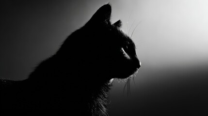 Elegant silhouette of a black cat in soft lighting contrast