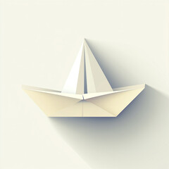 A simple, three-dimensional geometric paper boat with colorful folded sides on a white background. 
