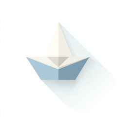 A simple, three-dimensional geometric paper boat with colorful folded sides on a white background. 