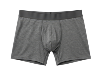 Pair of gray men's boxer briefs displayed flat, showcasing modern fit and soft fabric texture, ideal for clothing and apparel content.
